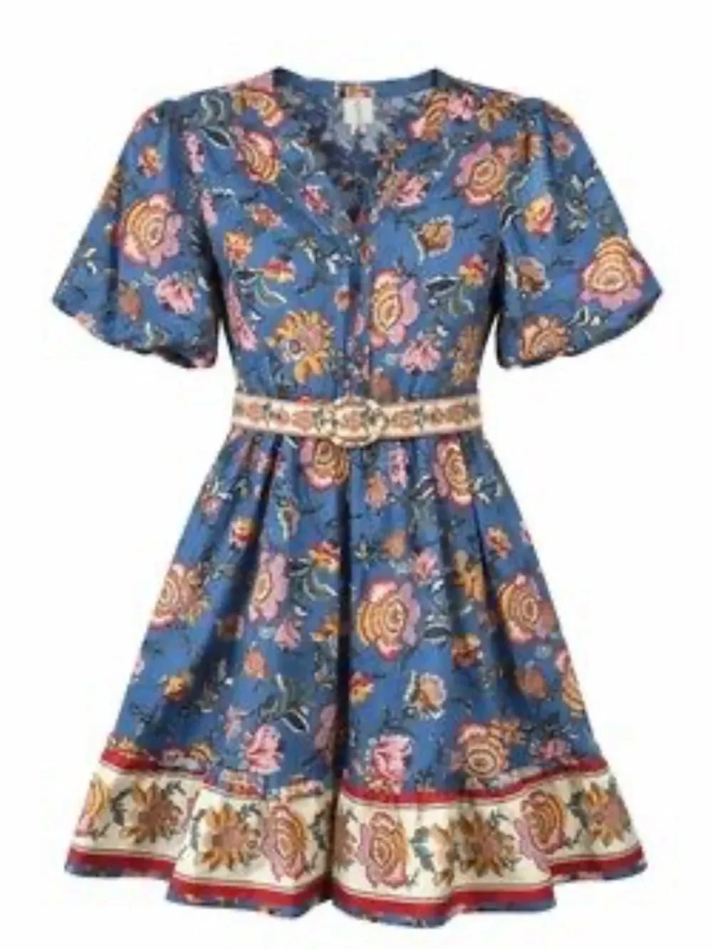 Joie Blue Pink Floral Print Complimentary Hem Puff Sleeve A Line Mini Dress NEW
